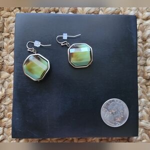 Wavy Green and Gold Toned Dangle Earrings